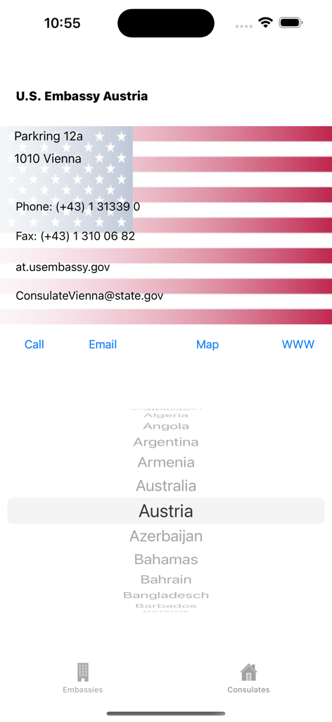 USA Embassies & Consulates - Kontaktinformationen der US-Botschaft in Österreich mit Adresse und Telefonnummer