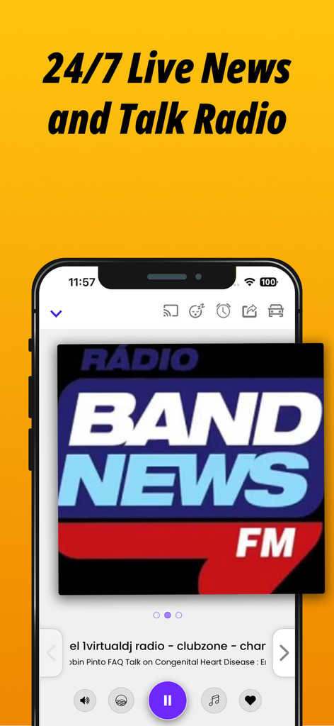 Radio FM: Music, News & Sports - Radio FM app interface playing a live news and talk radio station