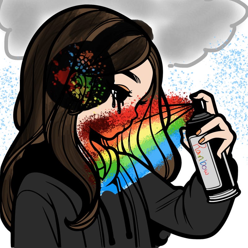 a realistic girl spray painting