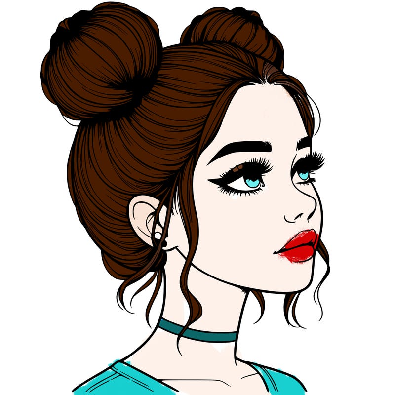 realistic girl with buns on the top of her head