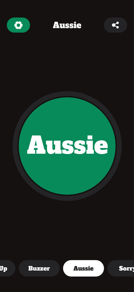 Large green button with Aussie text in the Yes Button soundboard app interface