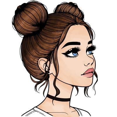 realistic girl with buns on the top of her head