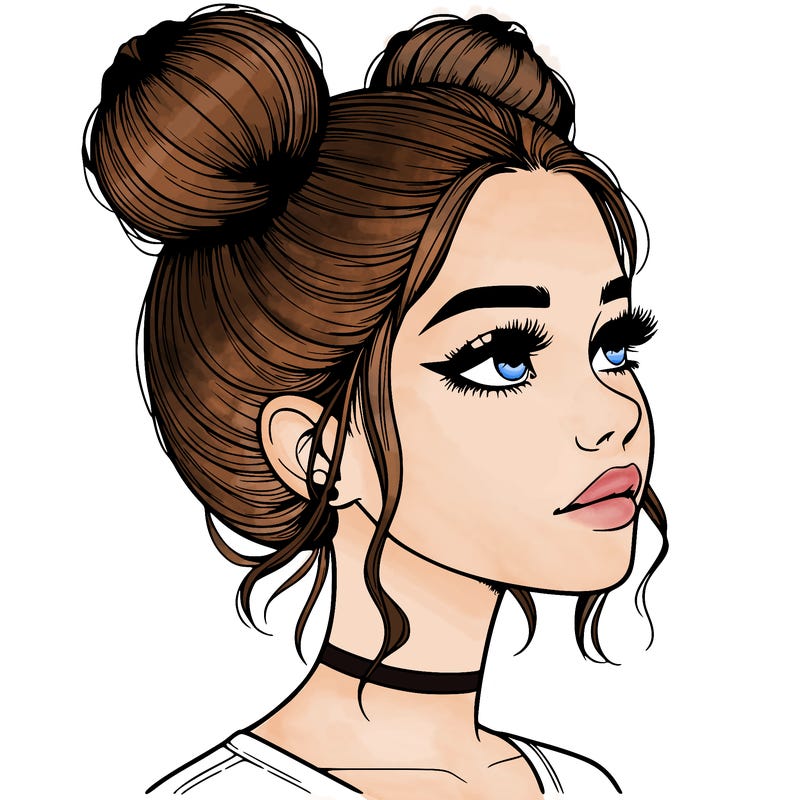 realistic girl with buns on the top of her head