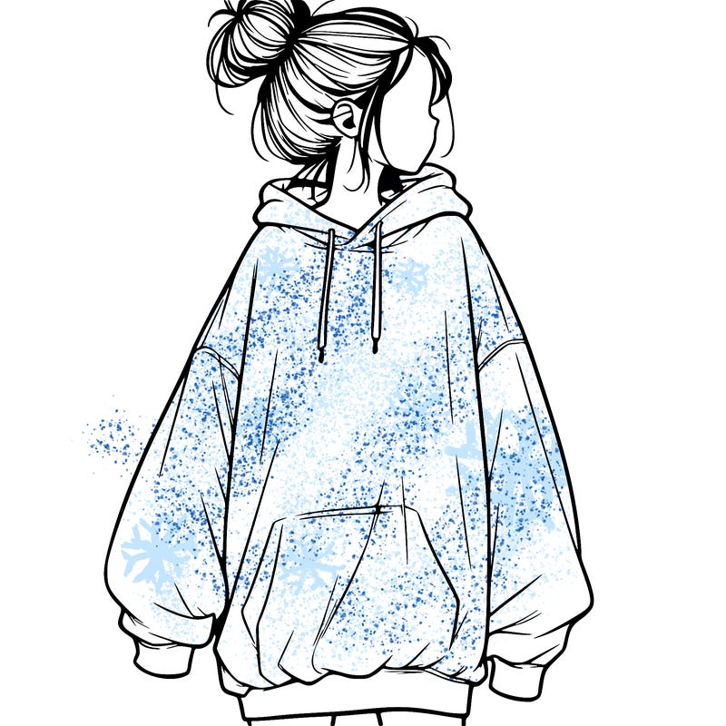 realistic girl with a oversized sweatshirt on and a bun