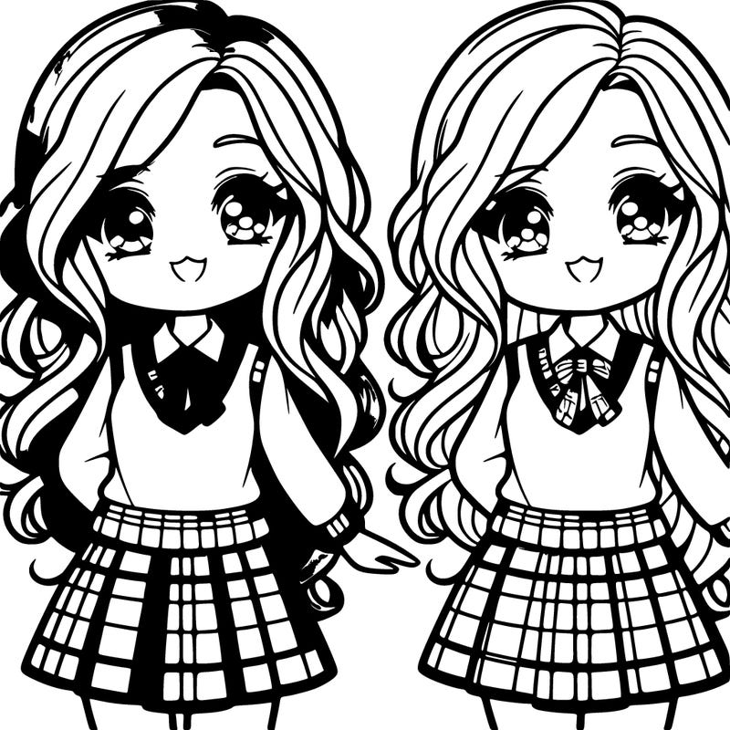 cute, pretty teenage girl wearing a uniform with a plaid skirt and long wavy hair big pretty eyes and button nose and smiling