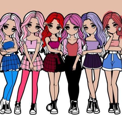 a group of girls realistic