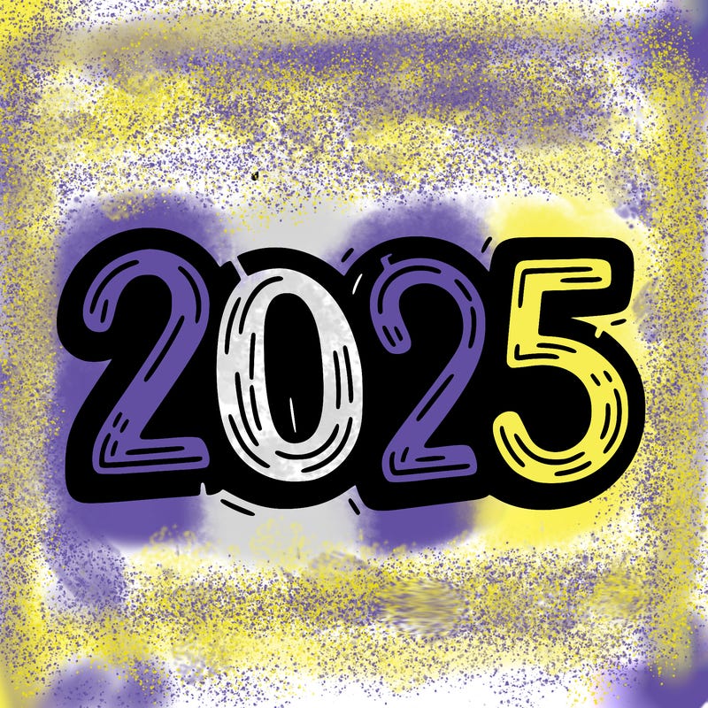 one line scrawled numbers sketch design “2025”