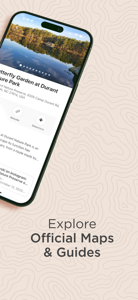Wander: Maps & Navigation - Smartphone screen showing a nature park guide in the Wander navigation app