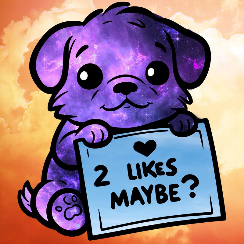 a puppy holding a sign that says 2 likes maybe?