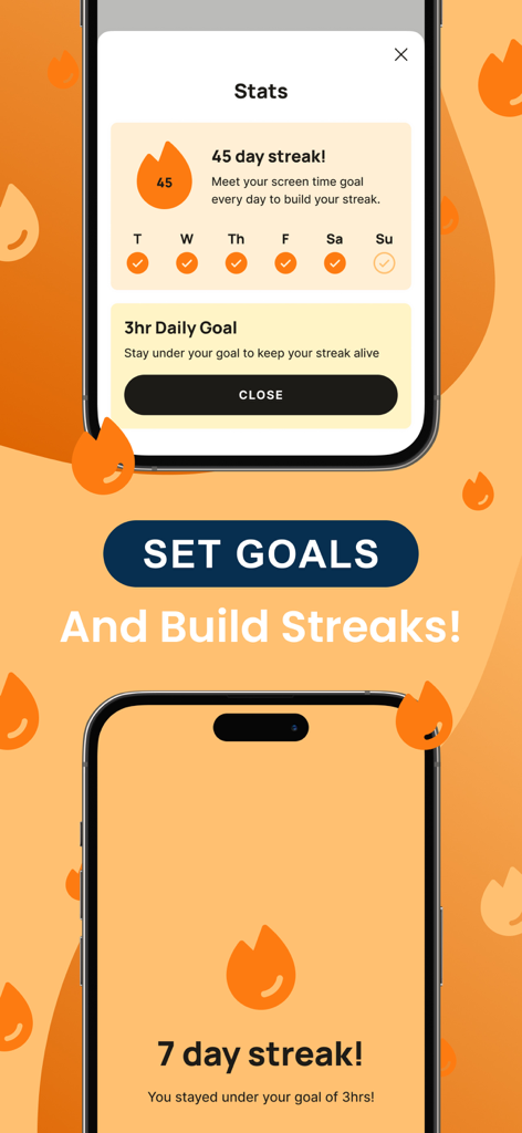 BePresent app screenshot displaying daily screen time goals and habit streaks