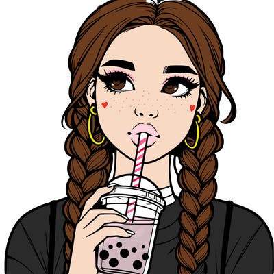 realistic girl with braided hair drinking boba