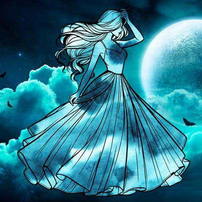 realistic woman with dress flowing in the wind