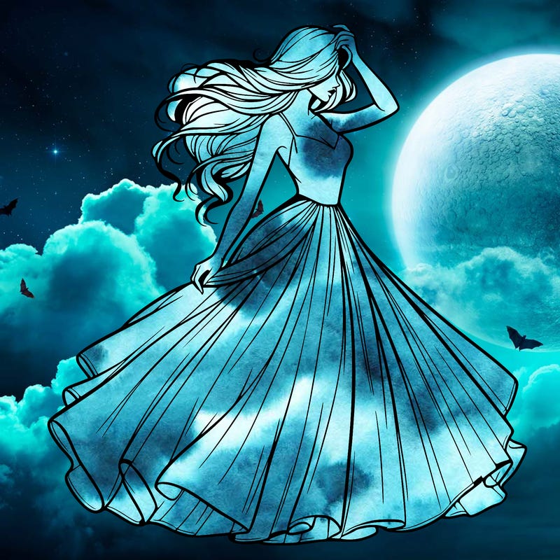 realistic woman with dress flowing in the wind