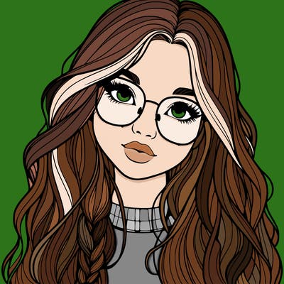 girl with long hair and freckles and glasses realistic