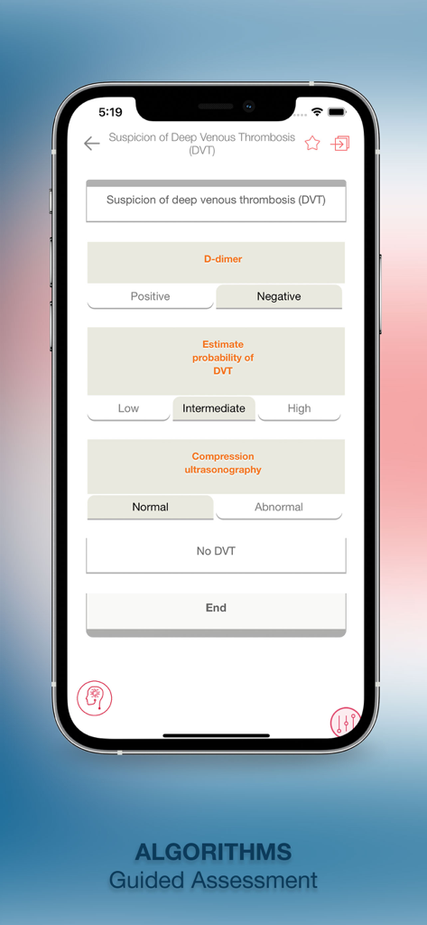 Evidence Based Medicine Guide - Clinical assessment algorithm for Deep Venous Thrombosis in the Evidence Based Medicine Guide app