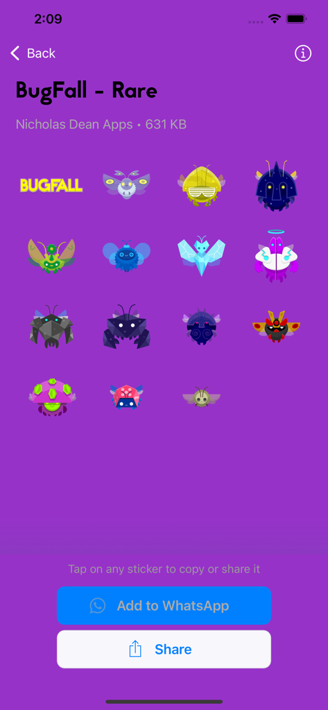 BugFall Stickers for WhatsApp - A selection of rare bug themed stickers for WhatsApp from the BugFall app.