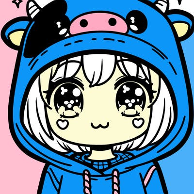kawaii girl with cow hoodie