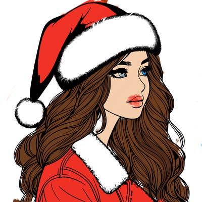 realistic girl in santa hat