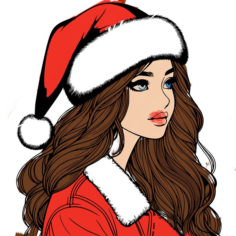 realistic girl in santa hat