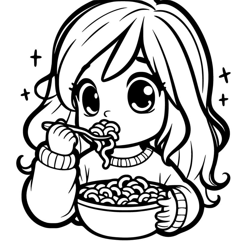 girl eating macaroni