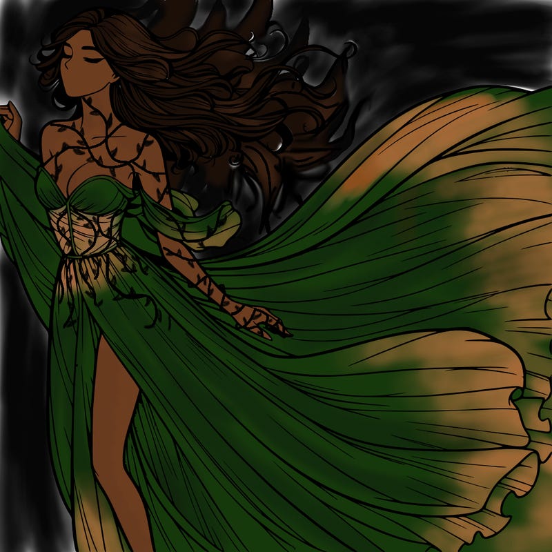 realistic woman in dress flowing the the wind