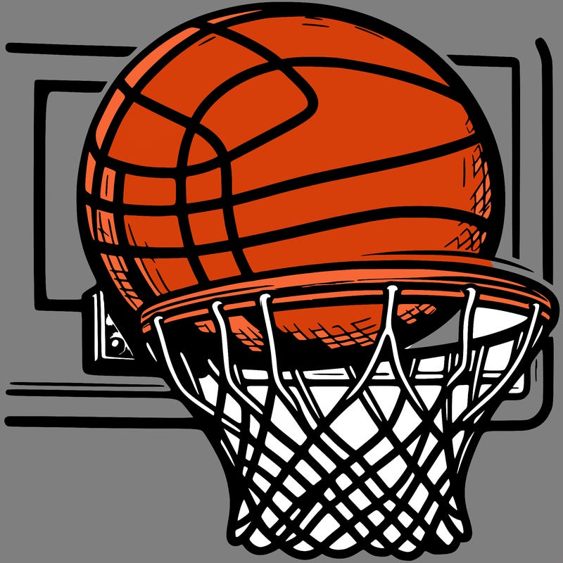 realistic basketball in a basketball hoop