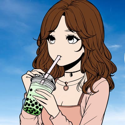 realistic girl drinking boba tea
