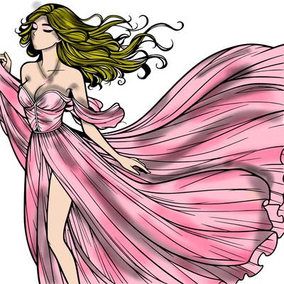 realistic woman in dress flowing the the wind