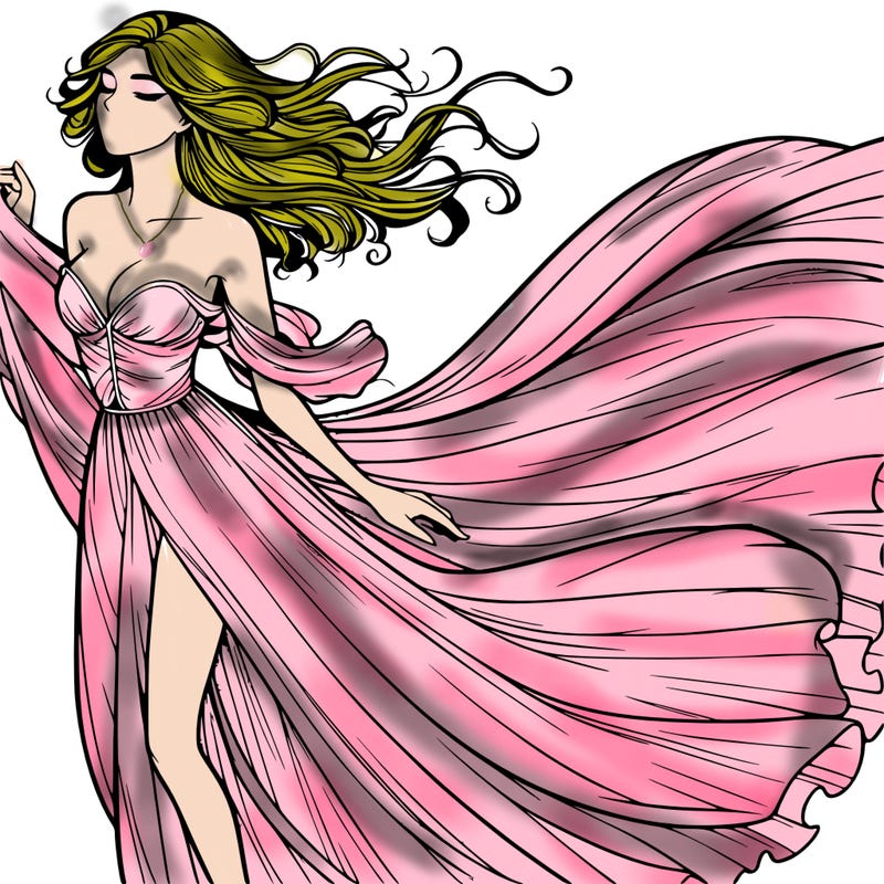 realistic woman in dress flowing the the wind
