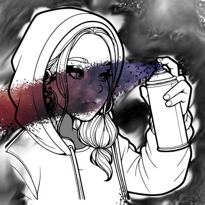 a realistic girl, spray painting