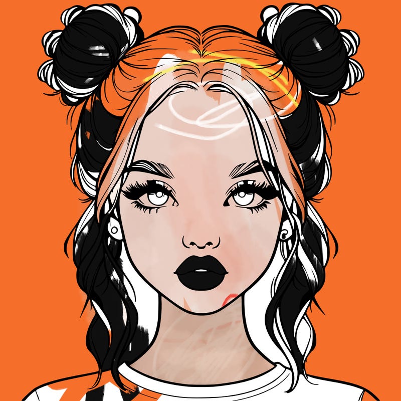 realistic girl with two buns in hair and lips