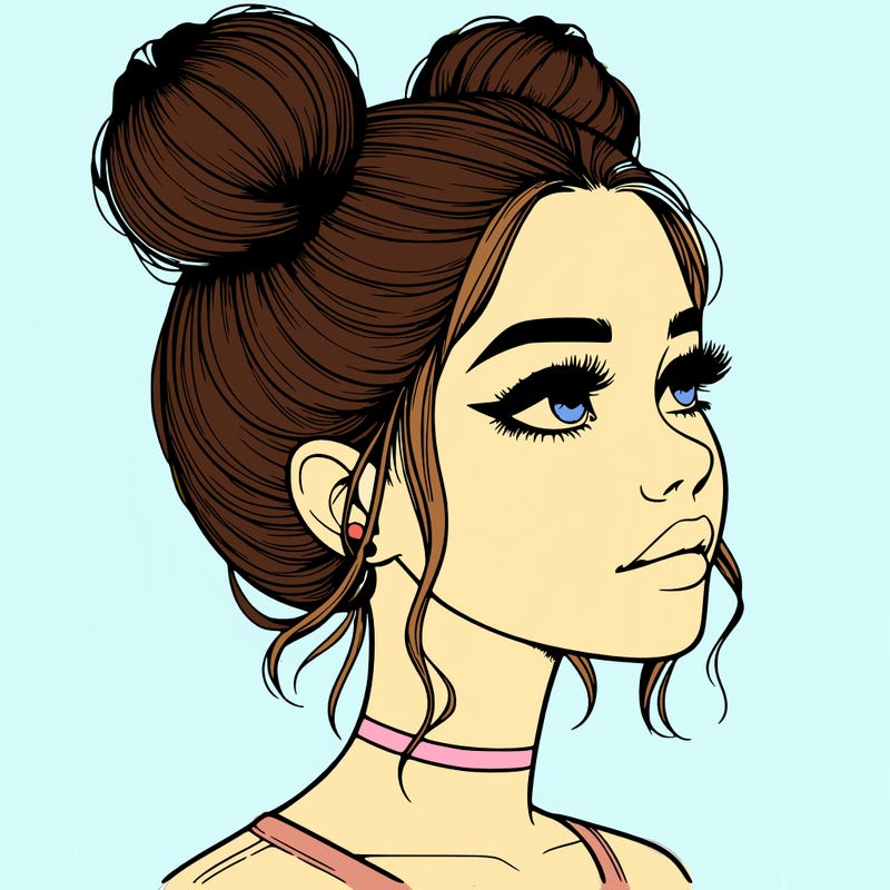 realistic girl with buns on the top of her head
