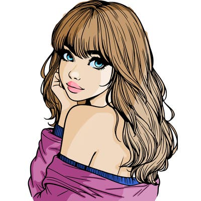 realistic girl with bangs looking over her shoulder