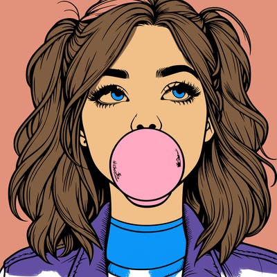 realististic girl blowing bubble -gum