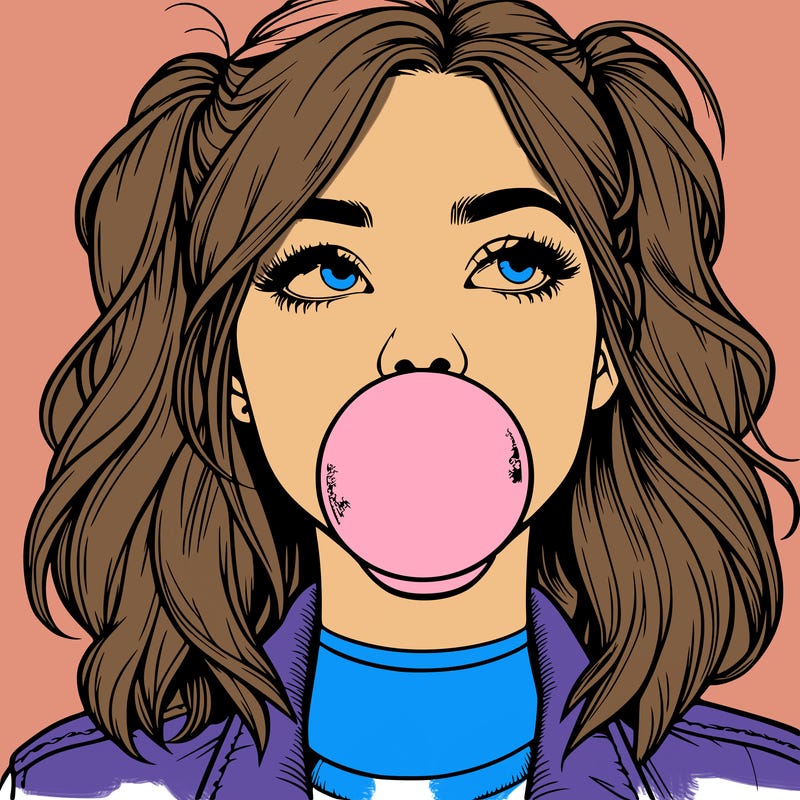 realististic girl blowing bubble -gum