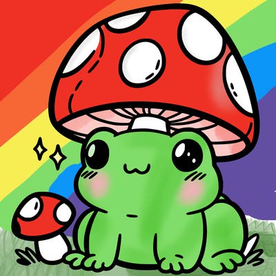 a cute frog with a mushroom hat