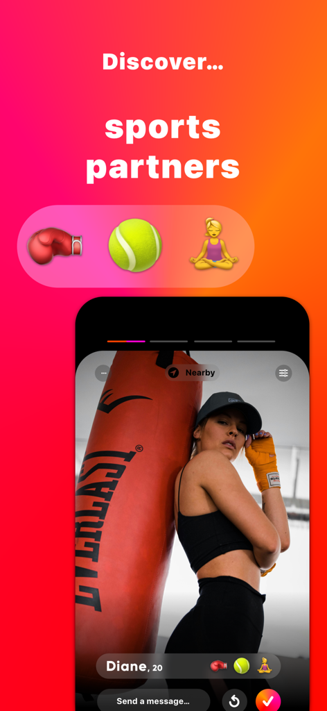 AtClub - Sports partners - Pantalla de la aplicación AtClub que muestra un perfil de boxeo para descubrir compañeros deportivos