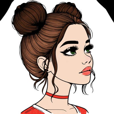 realistic girl with buns on the top of her head