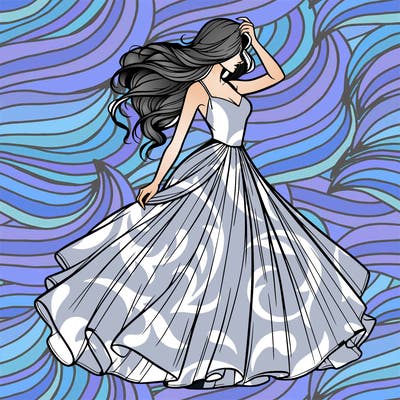 realistic woman with dress flowing in the wind