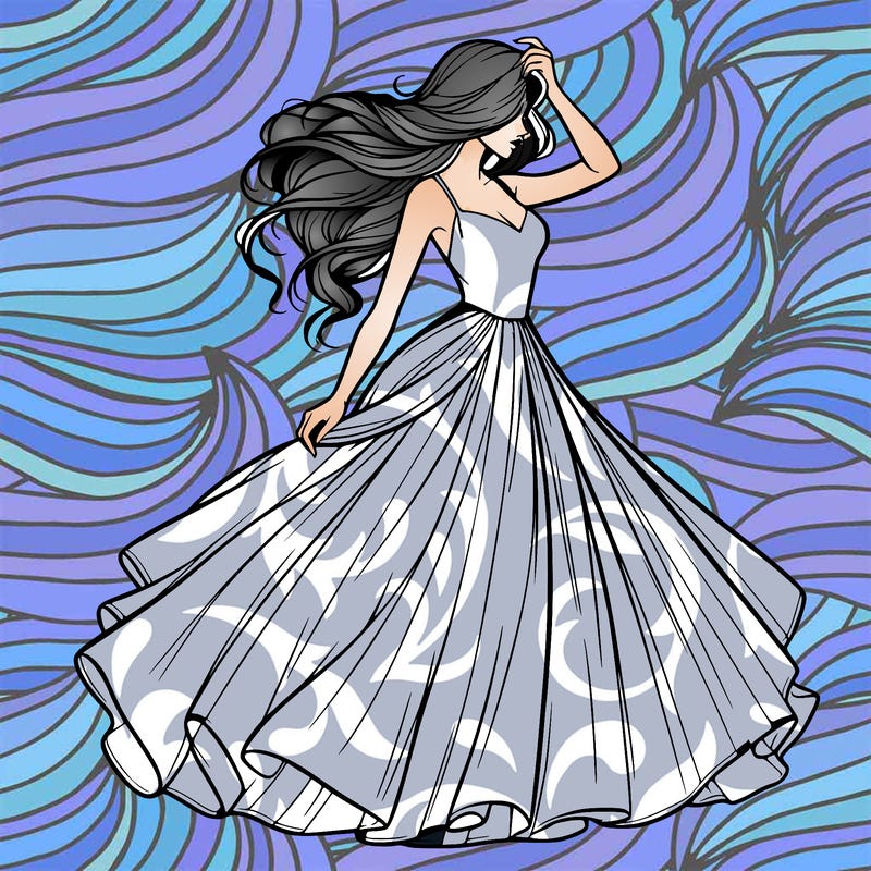 realistic woman with dress flowing in the wind