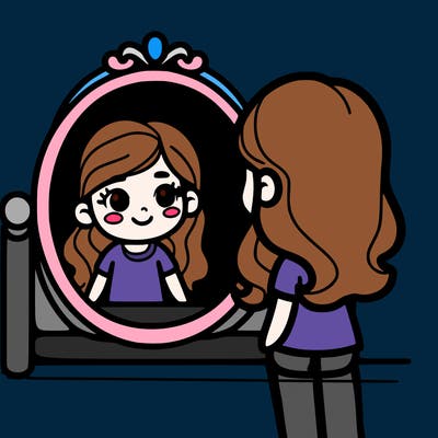 mirror with a reflection of a girl