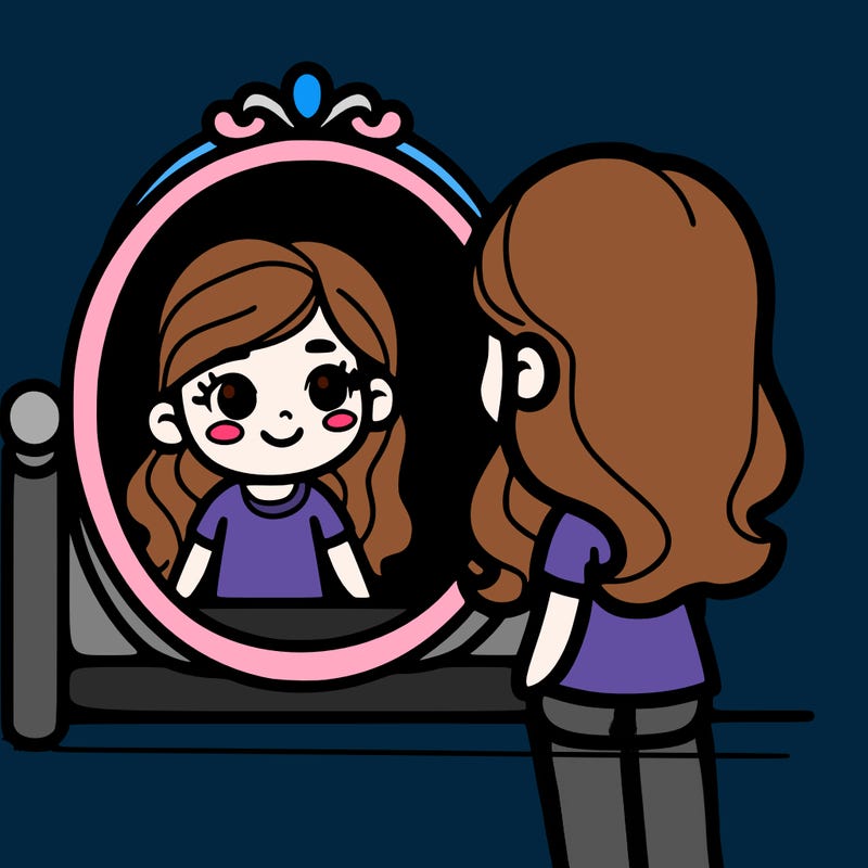 mirror with a reflection of a girl