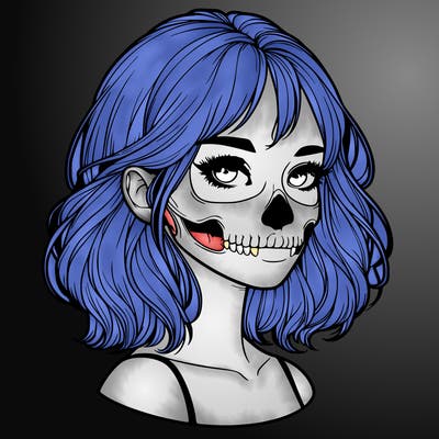 realistic girl with skull