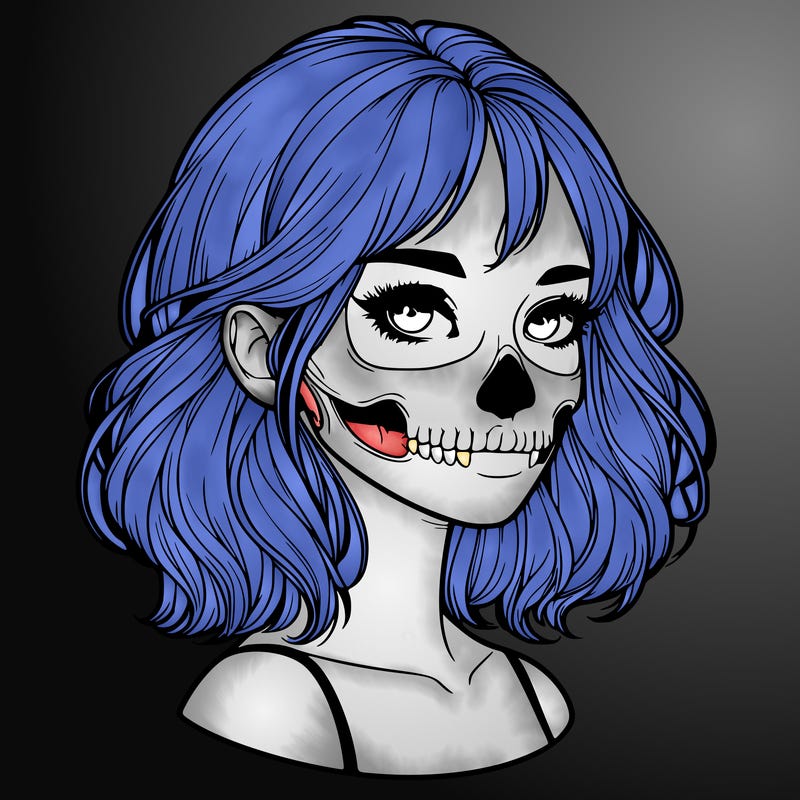 realistic girl with skull