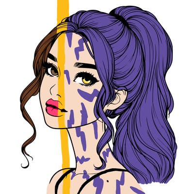 realistic girl with a ponytail on her hair and lips