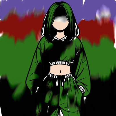 realistic girl faceless with baggy pants and a crop top