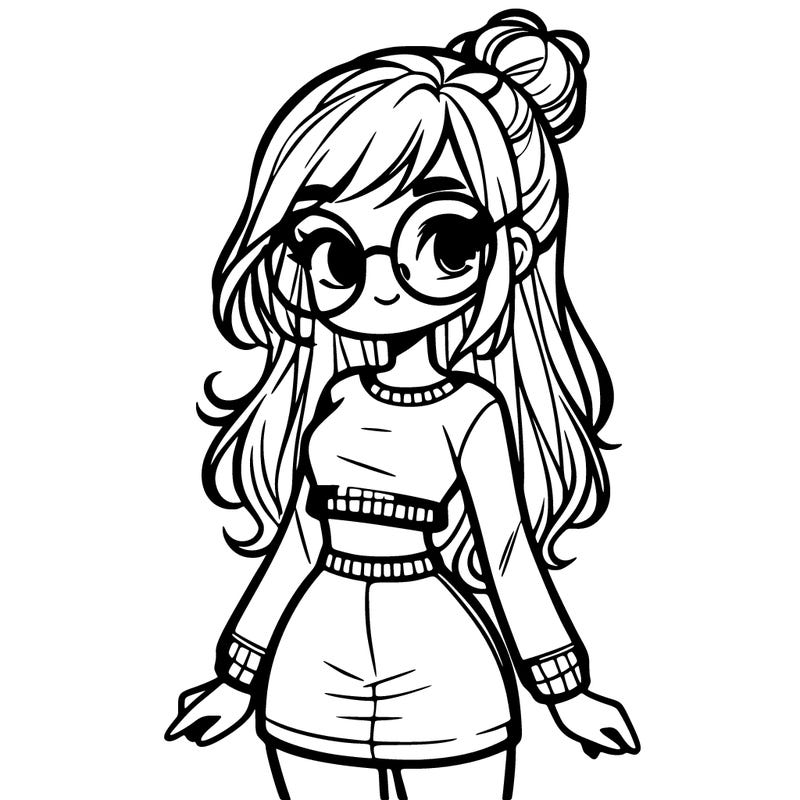 cute girl wearing glasses skirt and crop top