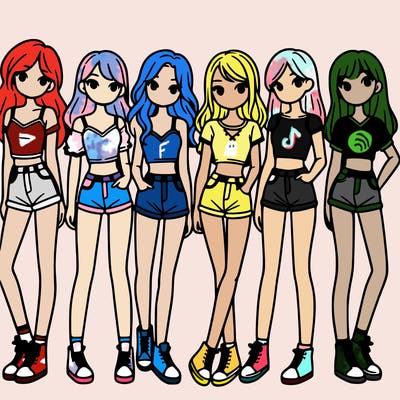 a group of girls wearing crop tops and shorts