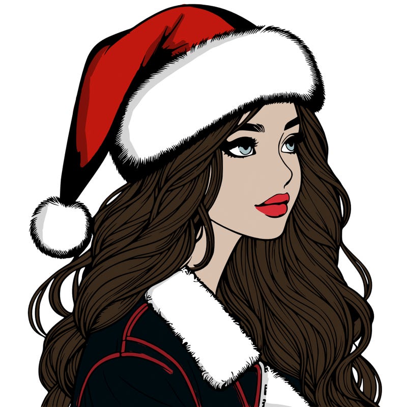 realistic girl in santa hat