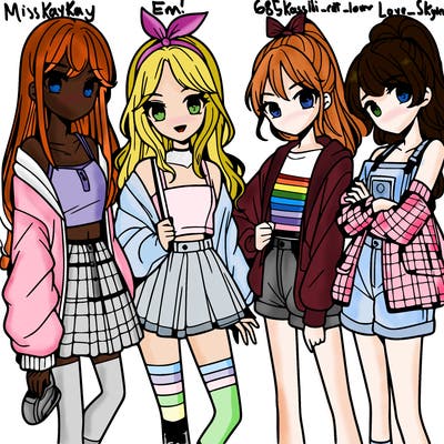 teen manga girls group of 4
